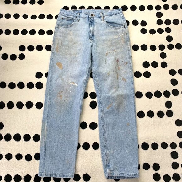 Wrangler Paint Splattered Light Wash Denim Straight Leg Jeans - Picture 1 of 13